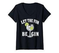 Donna Let The Fun Be Gin Funny Gin Lovers Alcohol Gin Drinking Pun Maglietta con Collo a V