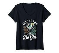 Donna Let The Fun Be Gin & Tonic Amante Cocktail Aperitivo Gin Maglietta con Collo a V