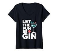 Donna Let The Fun Be Gin & Tonic Amante Cocktail Aperitivo Gin Maglietta con Collo a V
