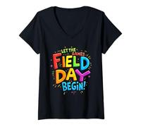 Donna Let The Games Begin Field Day Teacher Student Field Day Maglietta con Collo a V