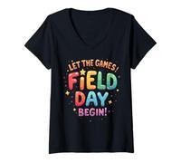 Donna Let The Games Begin Field Day Teacher Student Field Day Maglietta con Collo a V