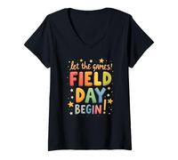 Donna Let The Games Begin Field Day Teacher Student Field Day Maglietta con Collo a V