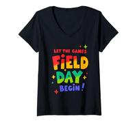 Donna Let The Games Begin Field Day Teacher Student Field Day Maglietta con Collo a V