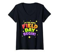 Donna Let The Games Begin Field Day Teacher Student Field Day Maglietta con Collo a V