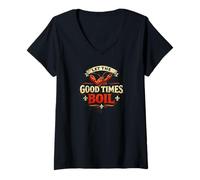 Donna Let The Good Times Bollire Vintage Crawdad Mudbug Maglietta con Collo a V