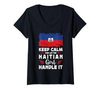 Donna Let The Haitian Girl Handle it Haiti Flag Maglietta con Collo a V