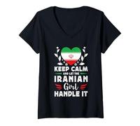 Donna Let The Iranian Girl Handle it Iran Flag Maglietta con Collo a V