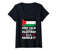 Donna Let The Palestinian Girl Handle it Palestine Flag Maglietta con Collo a V