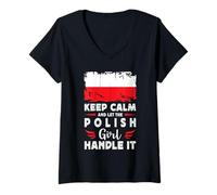 Donna Let The Polish Girl Handle it Poland Flag Maglietta con Collo a V