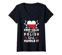 Donna Let The Polish Girl Handle it Poland Flag Maglietta con Collo a V