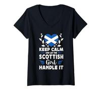 Donna Let The Scottish Girl Handle it Scotland Flag Maglietta con Collo a V
