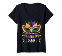 Donna Let The Shenanigans Begin Mardi Gras Carnival Maglietta con Collo a V