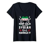 Donna Let The Syrian Girl Handle it New Syria Flag Maglietta con Collo a V