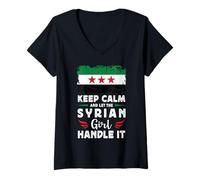 Donna Let The Syrian Girl Handle it Syria Flag Maglietta con Collo a V