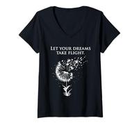 Donna Let your dreams take flight Dandelion Lovers Citazione Maglietta con Collo a V