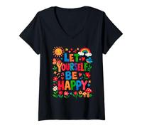 Donna Let Yourself Be Happy Dopamine Estetica Grafica positiva Maglietta con Collo a V