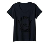 Donna Lethal Force Skull Design - Bollitore Fulmine audace Gotico Maglietta con Collo a V