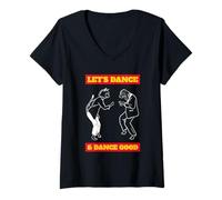 Donna Let's Dance & Dance Good (Grafica Divertente di Cani e Gatti) Maglietta con Collo a V
