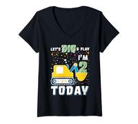 Donna Let's Dig and Play I'm 2 Today Compleanno 2 ° compleanno Excavato Maglietta con Collo a V