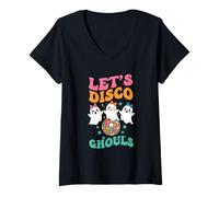 Donna Let's Disco Ghouls, Carino Halloween Fantasmi 70s Disco Ball Maglietta con Collo a V