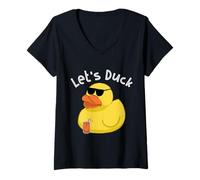Donna Let's Duck Yellow Rubber Duck Beach Party Summer Vacation Maglietta con Collo a V