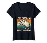 Donna Let's Eat Trash And Get Hit By A Car Retro Vintage Opossum Maglietta con Collo a V
