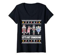 Donna Let's Get Cracking! Schiaccianoci Balletto Meme di Natale Maglietta con Collo a V