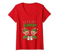 Donna Let's Get Elfed Up Holiday Humor Divertente Natale Bere Elfo Maglietta con Collo a V