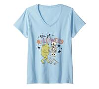 Donna Let's Get Halloween Frog Skeleton Fun Maglietta con Collo a V