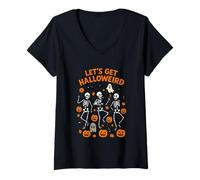Donna Let's Get Halloween Scheletri Zucche Maglietta con Collo a V