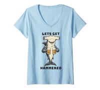 Donna Let's Get Hammerhead Shark Beer Pun Maglietta con Collo a V