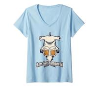 Donna Let's Get Hammerhead Shark Birra Bevitore Maglietta con Collo a V