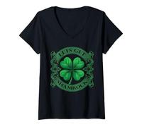 Donna Let's Get Shamrock St Patrick's Day Quadrifoglio Maglietta con Collo a V