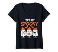 Donna Let's Get Spooky Horror Carino Fantasma Maglietta con Collo a V