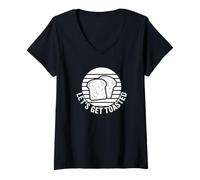 Donna Let's Get Toasted - Pane Divertente Maglietta con Collo a V