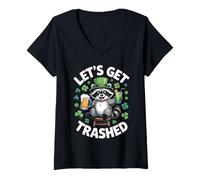 Donna Let's Get Trashed Raccoon St Patricks Day Irlandese Maglietta con Collo a V