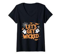 Donna Let's Get Wicked Halloween Design Maglietta con Collo a V
