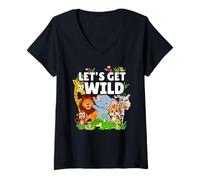 Donna Let's Get Wild Zoo Party Un Giorno allo Zoo Safari Zoo Animal Maglietta con Collo a V