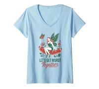 Donna Let's Get Wurst Together Divertente Salsiccia Fata Oktoberfest Maglietta con Collo a V