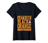 Donna Let's Go Black & Orange Team Colours Vintage Game Day Maglietta con Collo a V