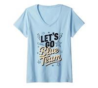 Donna Let's Go Blue Team Summer Camp Field Day Torneo Francia Maglietta con Collo a V