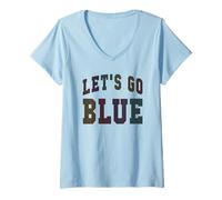 Donna Let's Go Blue Team War Game School Spirit W oot Camp Maglietta con Collo a V