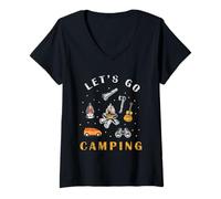 Donna Let's Go Camping Hiking Camper Adventure Nature Lover Maglietta con Collo a V