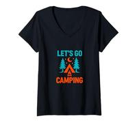 Donna Let's Go Camping Outdoor Adventure Design Maglietta con Collo a V