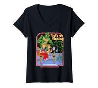 Donna Let's Go Fishing Swamp Retro Vintage Funny Adult Humor Maglietta con Collo a V