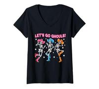 Donna Let's Go Ghouls Halloween Country Vibe Scheletri Divertenti Maglietta con Collo a V