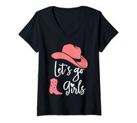 Donna Let's Go Girls Bacherlorette Party Western Bride Cowboy Boot Maglietta con Collo a V