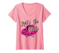 Donna Let's Go Girls Maglietta Rosa Leopardata Cappello Cowboy Cowgirl Maglietta con Collo a V