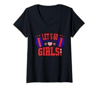 Donna Lets Go Girls USA Design for Active Women And Fitness Fans Maglietta con Collo a V