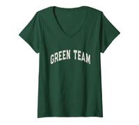 Donna Let's Go Green Team Field Day Kid Summer Camp War Game Game Cheer Maglietta con Collo a V